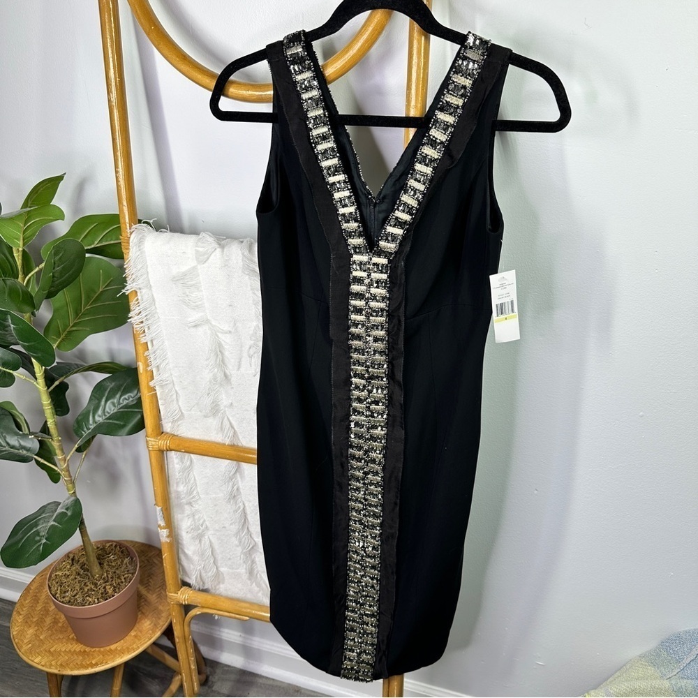 NWT Carmen Marc Valvo Black Beaded Dress sz 4